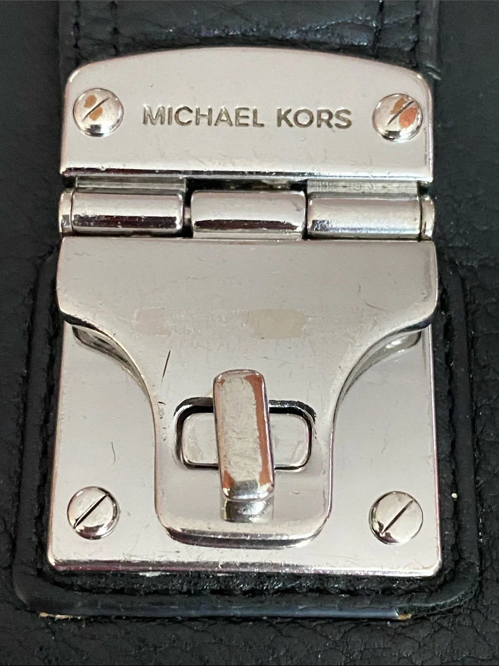 Michael Kors Black Leather Wallet with Silver-Tone Lock Detail